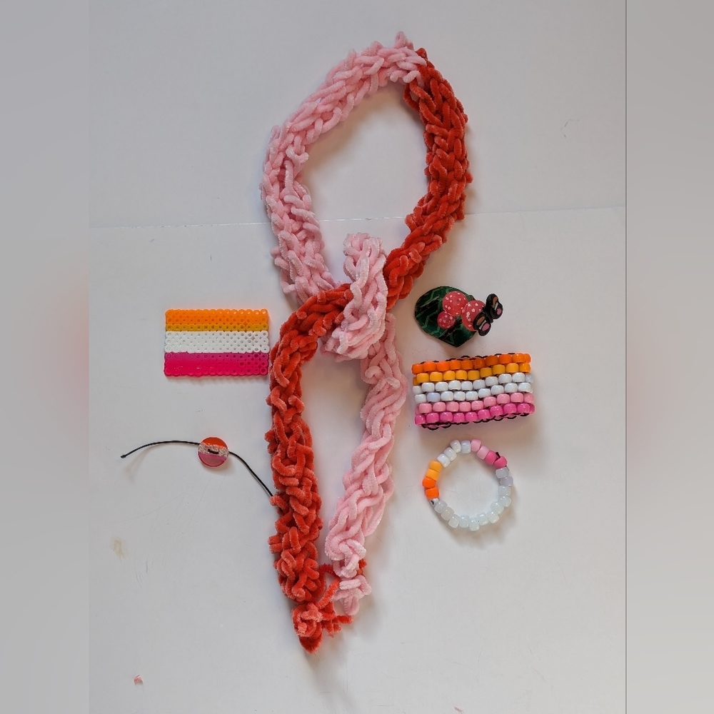 Lesbian Flag Pony Bead Bracelet & Accessories Set Handmade Kandi